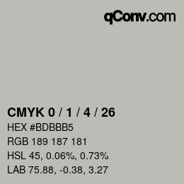 カラーコード: CMYK 0 / 1 / 4 / 26 | qconv.com