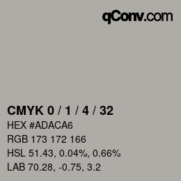 カラーコード: CMYK 0 / 1 / 4 / 32 | qconv.com