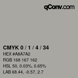 カラーコード: CMYK 0 / 1 / 4 / 34 | qconv.com