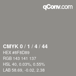 Color code: CMYK 0 / 1 / 4 / 44 | qconv.com