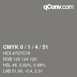 Color code: CMYK 0 / 1 / 4 / 51 | qconv.com