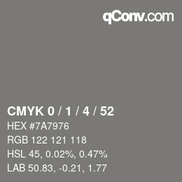 Color code: CMYK 0 / 1 / 4 / 52 | qconv.com