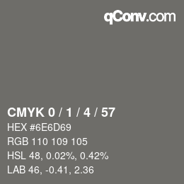 カラーコード: CMYK 0 / 1 / 4 / 57 | qconv.com