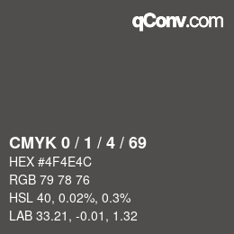 Color code: CMYK 0 / 1 / 4 / 69 | qconv.com