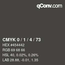 Color code: CMYK 0 / 1 / 4 / 73 | qconv.com