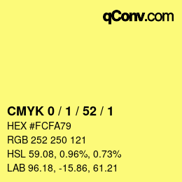 カラーコード: CMYK 0 / 1 / 52 / 1 | qconv.com
