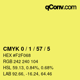 カラーコード: CMYK 0 / 1 / 57 / 5 | qconv.com