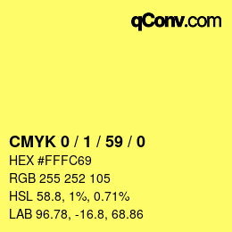 颜色代码: CMYK 0 / 1 / 59 / 0 | qconv.com