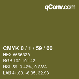 カラーコード: CMYK 0 / 1 / 59 / 60 | qconv.com