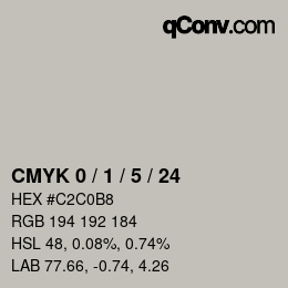 カラーコード: CMYK 0 / 1 / 5 / 24 | qconv.com