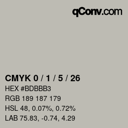 カラーコード: CMYK 0 / 1 / 5 / 26 | qconv.com