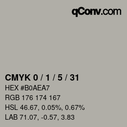 Code couleur: CMYK 0 / 1 / 5 / 31 | qconv.com