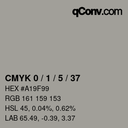 Código de color: CMYK 0 / 1 / 5 / 37 | qconv.com