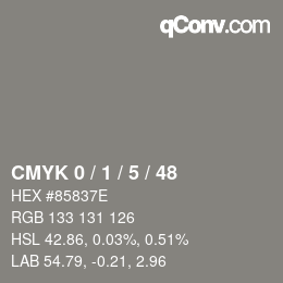 颜色代码: CMYK 0 / 1 / 5 / 48 | qconv.com