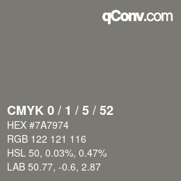 Color code: CMYK 0 / 1 / 5 / 52 | qconv.com