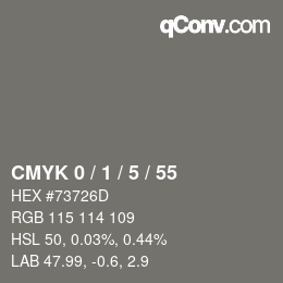 カラーコード: CMYK 0 / 1 / 5 / 55 | qconv.com