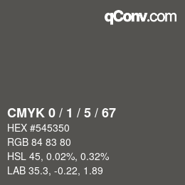 カラーコード: CMYK 0 / 1 / 5 / 67 | qconv.com