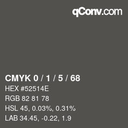 カラーコード: CMYK 0 / 1 / 5 / 68 | qconv.com