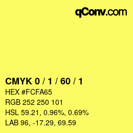 Farbcode: CMYK 0 / 1 / 60 / 1 | qconv.com