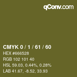 カラーコード: CMYK 0 / 1 / 61 / 60 | qconv.com