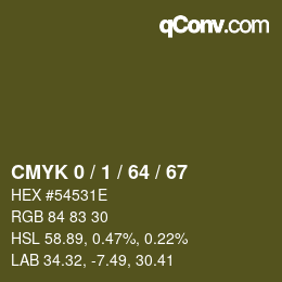 カラーコード: CMYK 0 / 1 / 64 / 67 | qconv.com