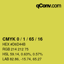 カラーコード: CMYK 0 / 1 / 65 / 16 | qconv.com