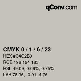 カラーコード: CMYK 0 / 1 / 6 / 23 | qconv.com