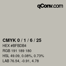 颜色代码: CMYK 0 / 1 / 6 / 25 | qconv.com