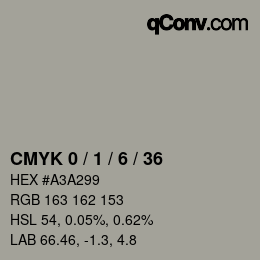 カラーコード: CMYK 0 / 1 / 6 / 36 | qconv.com