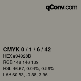 カラーコード: CMYK 0 / 1 / 6 / 42 | qconv.com