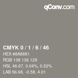 颜色代码: CMYK 0 / 1 / 6 / 46 | qconv.com