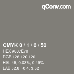 カラーコード: CMYK 0 / 1 / 6 / 50 | qconv.com