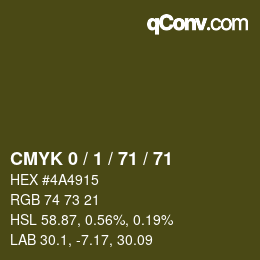 カラーコード: CMYK 0 / 1 / 71 / 71 | qconv.com