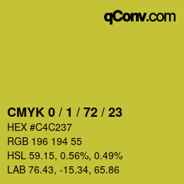 カラーコード: CMYK 0 / 1 / 72 / 23 | qconv.com