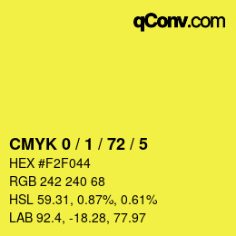 Farbcode: CMYK 0 / 1 / 72 / 5 | qconv.com