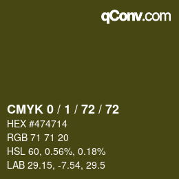 カラーコード: CMYK 0 / 1 / 72 / 72 | qconv.com