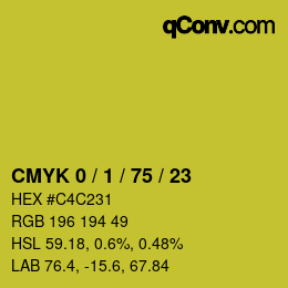 カラーコード: CMYK 0 / 1 / 75 / 23 | qconv.com