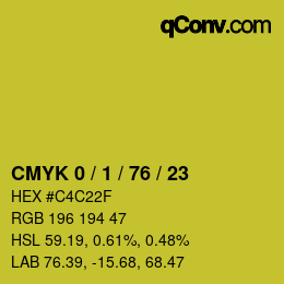 カラーコード: CMYK 0 / 1 / 76 / 23 | qconv.com