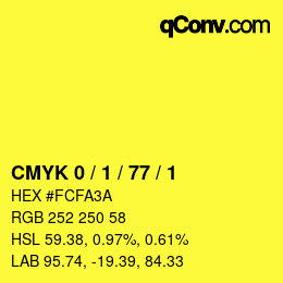 颜色代码: CMYK 0 / 1 / 77 / 1 | qconv.com