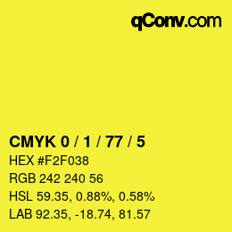 颜色代码: CMYK 0 / 1 / 77 / 5 | qconv.com