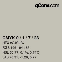 カラーコード: CMYK 0 / 1 / 7 / 23 | qconv.com