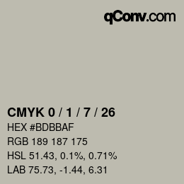 カラーコード: CMYK 0 / 1 / 7 / 26 | qconv.com