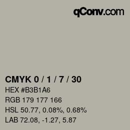 カラーコード: CMYK 0 / 1 / 7 / 30 | qconv.com