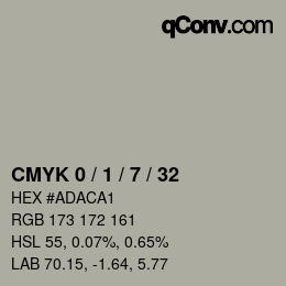 カラーコード: CMYK 0 / 1 / 7 / 32 | qconv.com