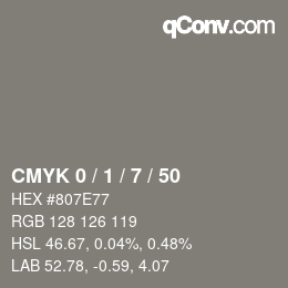 颜色代码: CMYK 0 / 1 / 7 / 50 | qconv.com