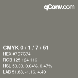 颜色代码: CMYK 0 / 1 / 7 / 51 | qconv.com