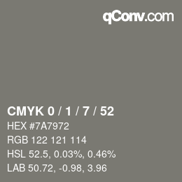 Color code: CMYK 0 / 1 / 7 / 52 | qconv.com