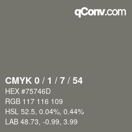 カラーコード: CMYK 0 / 1 / 7 / 54 | qconv.com