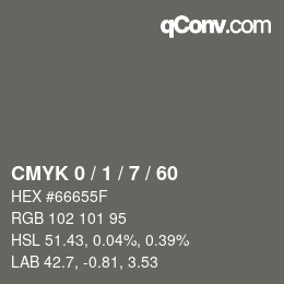 カラーコード: CMYK 0 / 1 / 7 / 60 | qconv.com