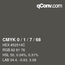 カラーコード: CMYK 0 / 1 / 7 / 68 | qconv.com
